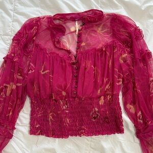 Free People Fuchsia Floral Blouse